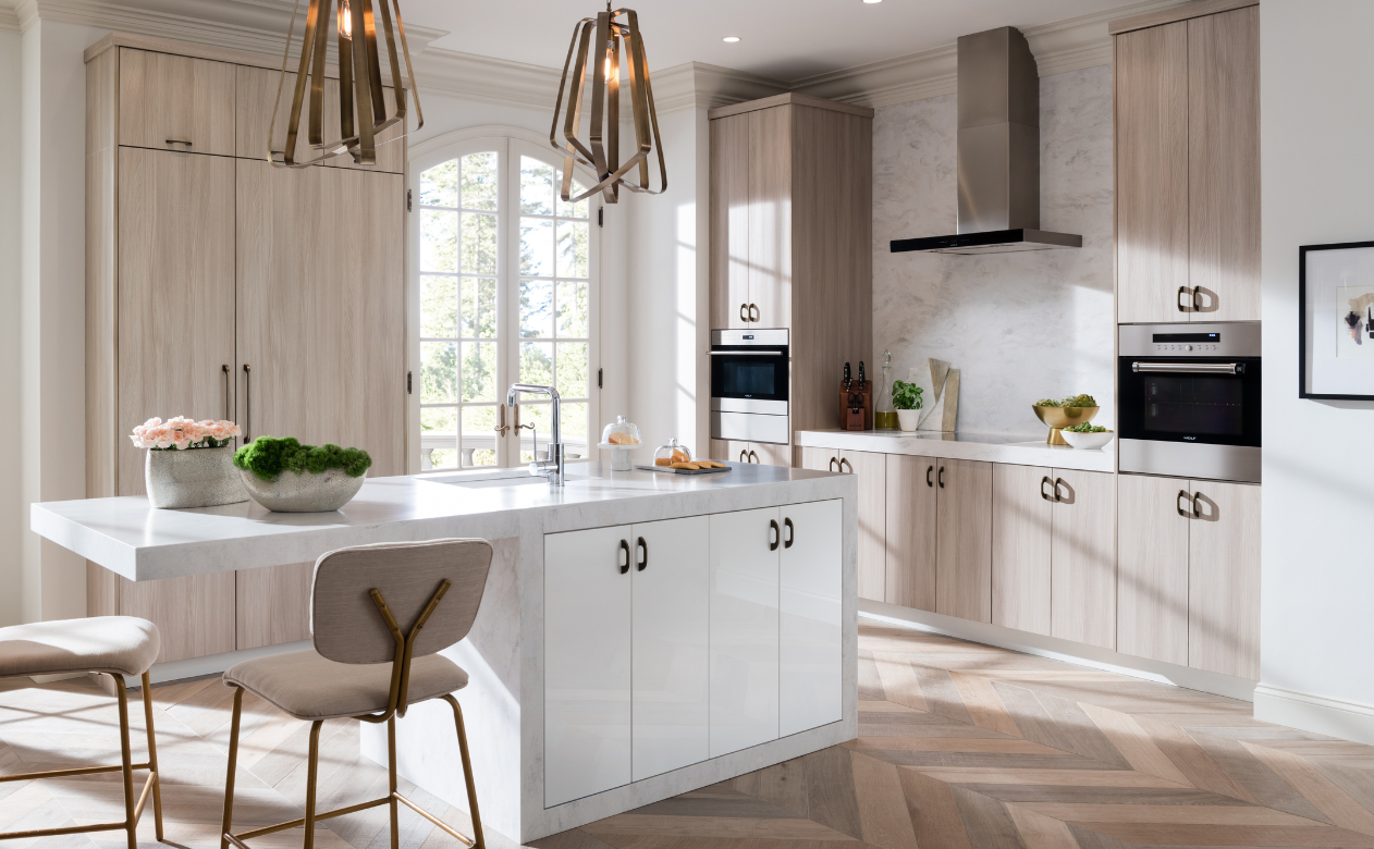 Kitchen with light wooden cabinetry